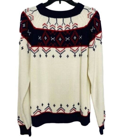 Vintage JCPenny Winter Knit Off White Blue Red Holiday Style Men's Sweater Size - Picture 5 of 8